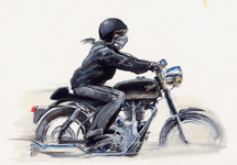 Velocette and rider.